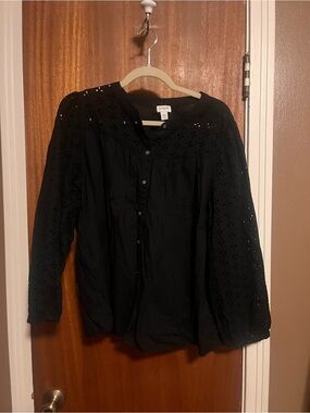 J. Crew Factory Black Eyelet Button-Front Blouse